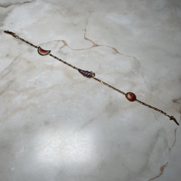 18 K Gold Fruit Bracelet Impa Italy Vintage Watermelon, Grapes, And Apple 3.72 G - Picture 8 of 9